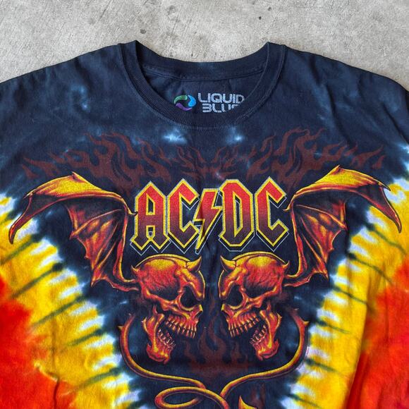 VINTAGE ACDC SKULLS TIE-DYE AOP SHIRT MENS XL RED FLAMES 00S - Picture 5 of 5